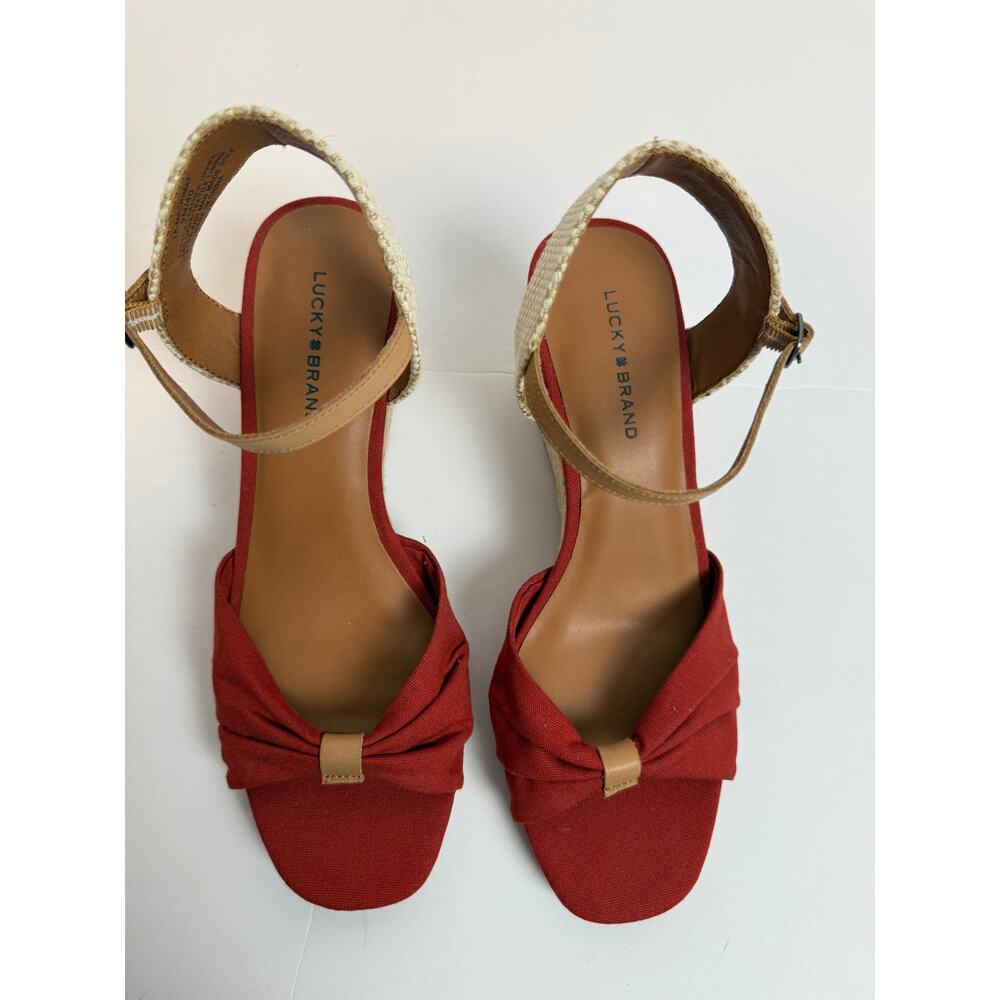 Lucky Brand Kyndra Espadrille Wedge Sandal Rust Red Canvas Size 9M New